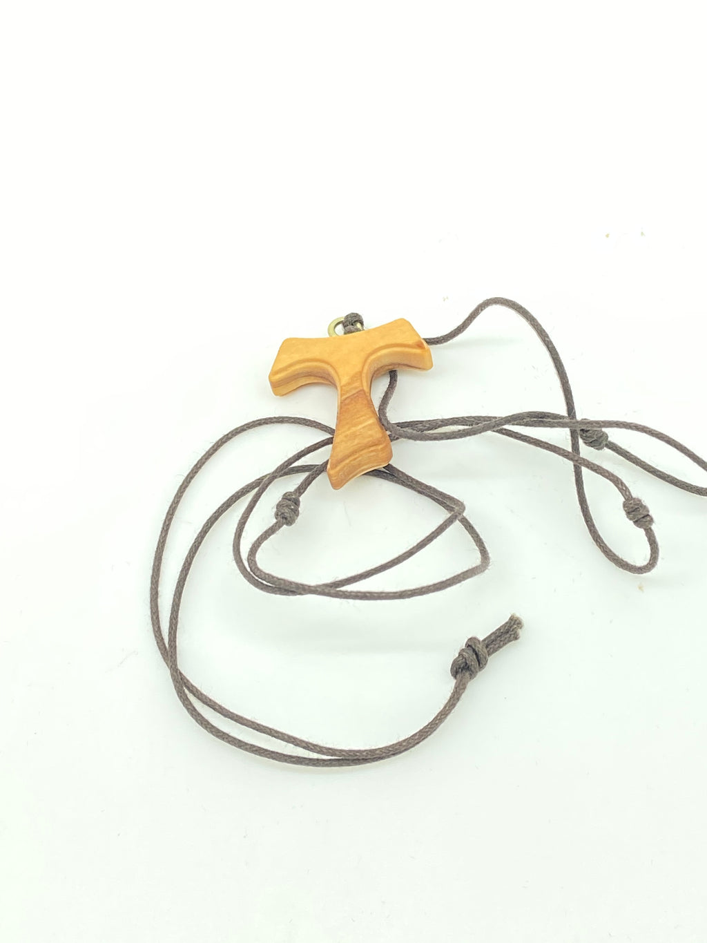 1" Olivewood Tau Cross on Brown Cord - Unique Catholic Gifts