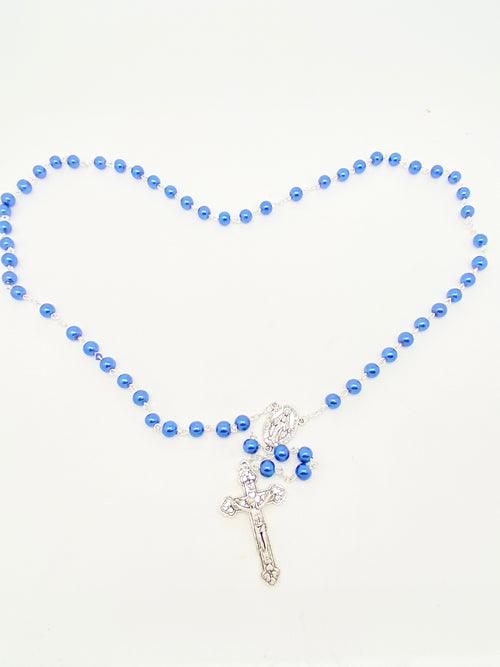 7mm Blue Glass Bead Rosary - Unique Catholic Gifts