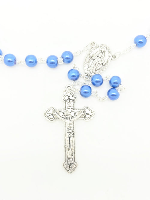 7mm Blue Glass Bead Rosary - Unique Catholic Gifts