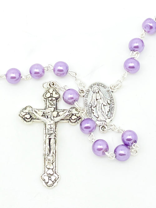 7mm Purple Glass Bead Rosary - Unique Catholic Gifts