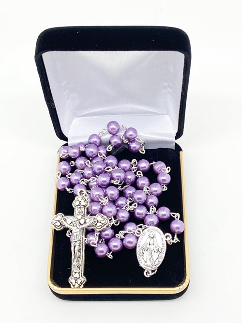 7mm Purple Glass Bead Rosary - Unique Catholic Gifts