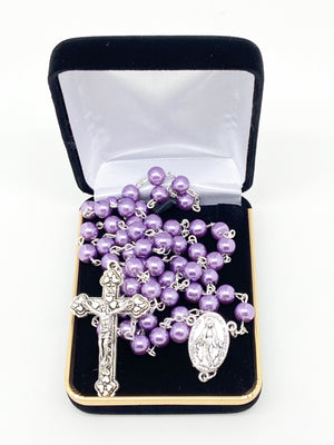 7mm Purple Glass Bead Rosary - Unique Catholic Gifts