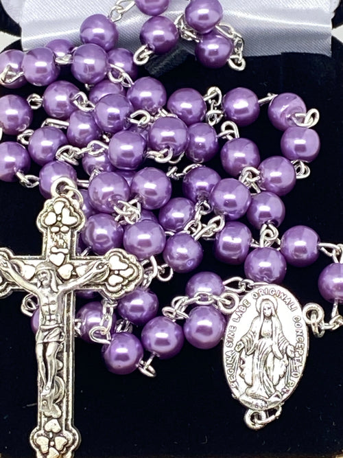 7mm Purple Glass Bead Rosary - Unique Catholic Gifts