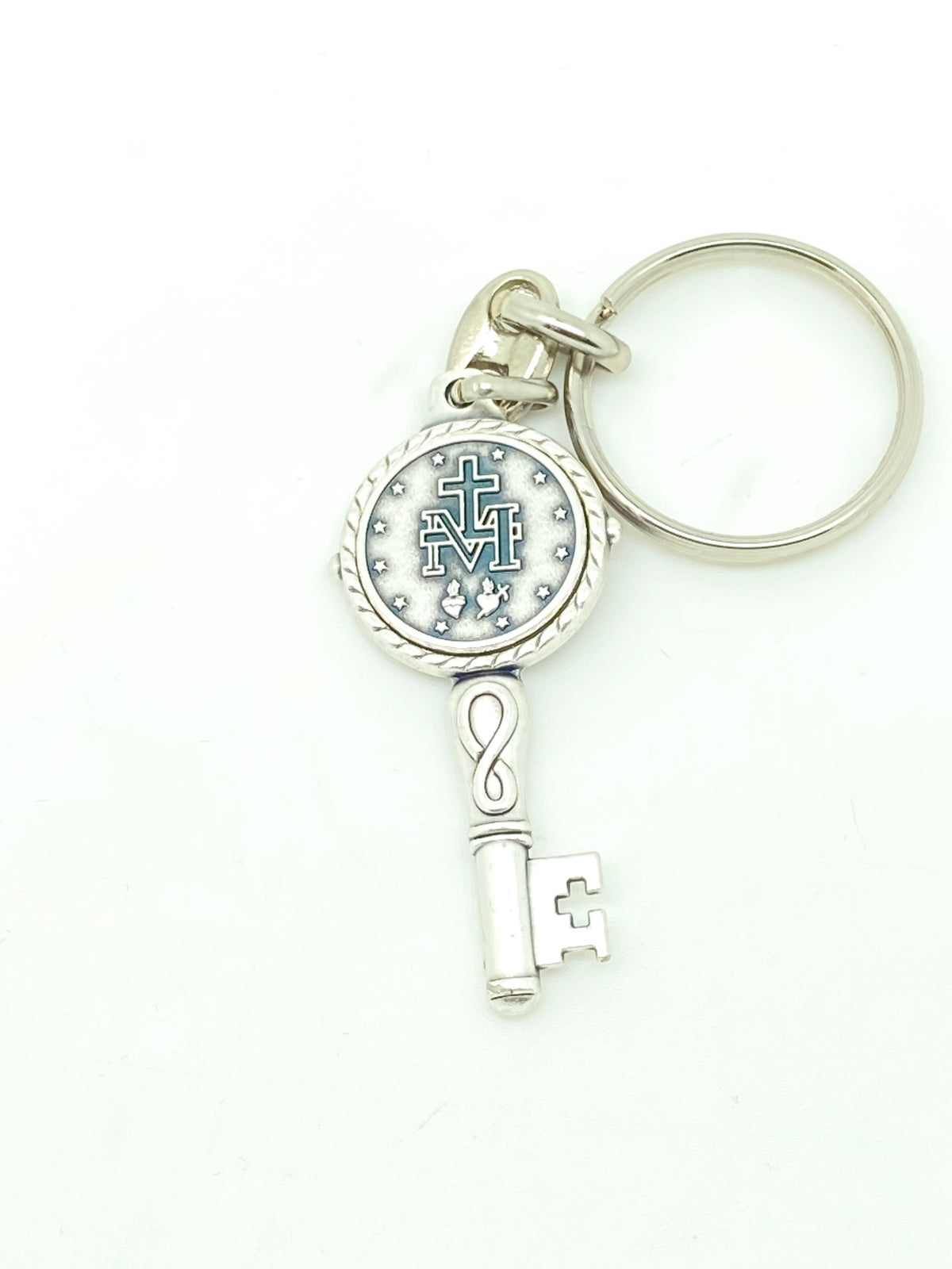 Silver Key Shaped Lady of Grace Keychain - Unique Catholic Gifts
