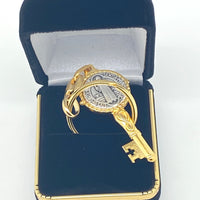 Gold Key Shaped  St. Benedict Keychain - Unique Catholic Gifts