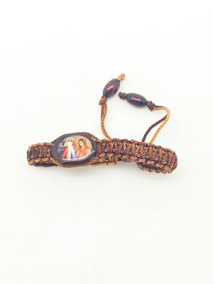 Divine Mercy and Our Lady of Guadalupe Brown Cord and Wood Bracelet - Unique Catholic Gifts