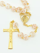 White and Rose Gold Luminous Glass Rosary from Fatima (8MM) - Unique Catholic Gifts