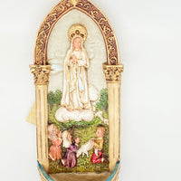 Our Lady of Fatima Holy Water Font 9" - Unique Catholic Gifts
