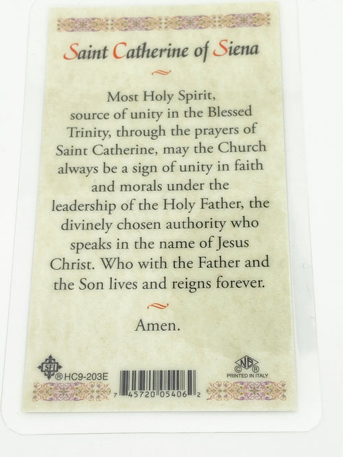 St. Catherine of Sienna Laminated Holy Card (Plastic Covered) - Unique Catholic Gifts