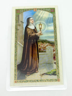 St. Clare Laminated Holy Card (Plastic Covered) - Unique Catholic Gifts