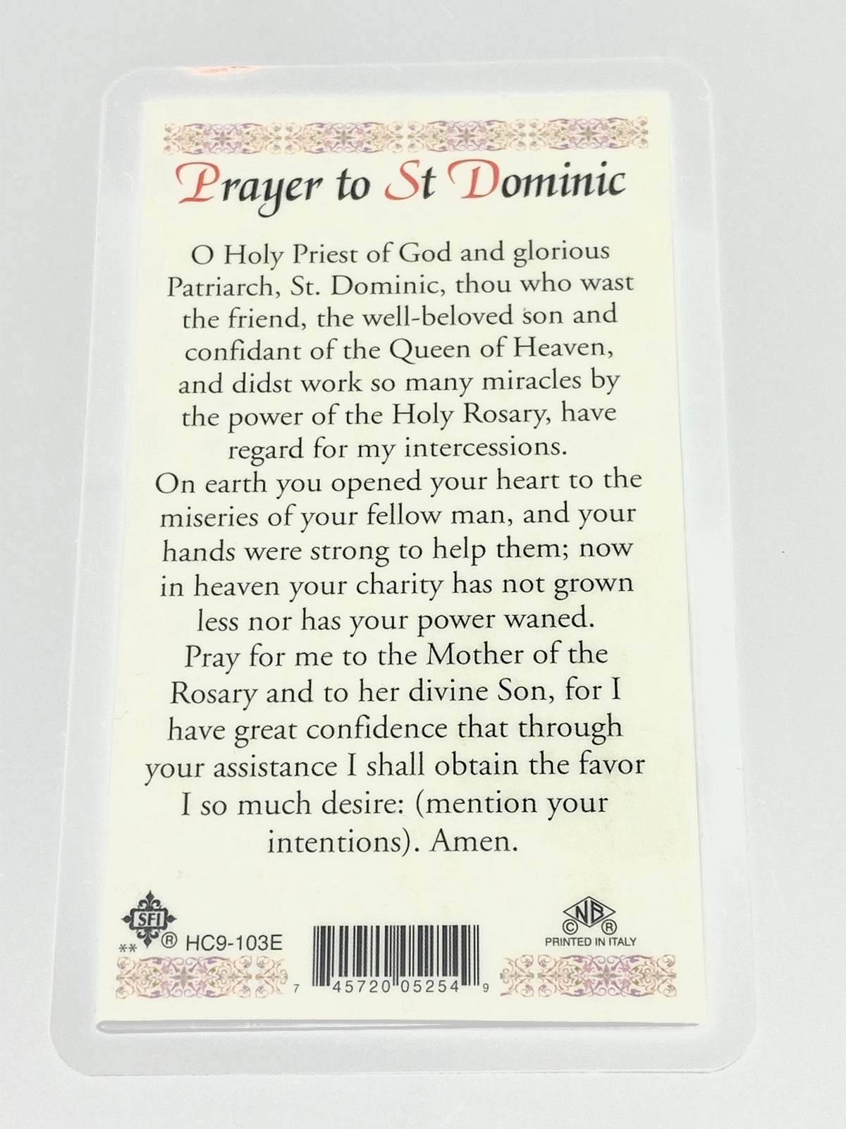 St. Dominic Laminated Holy Card (Plastic Covered) - Unique Catholic Gifts