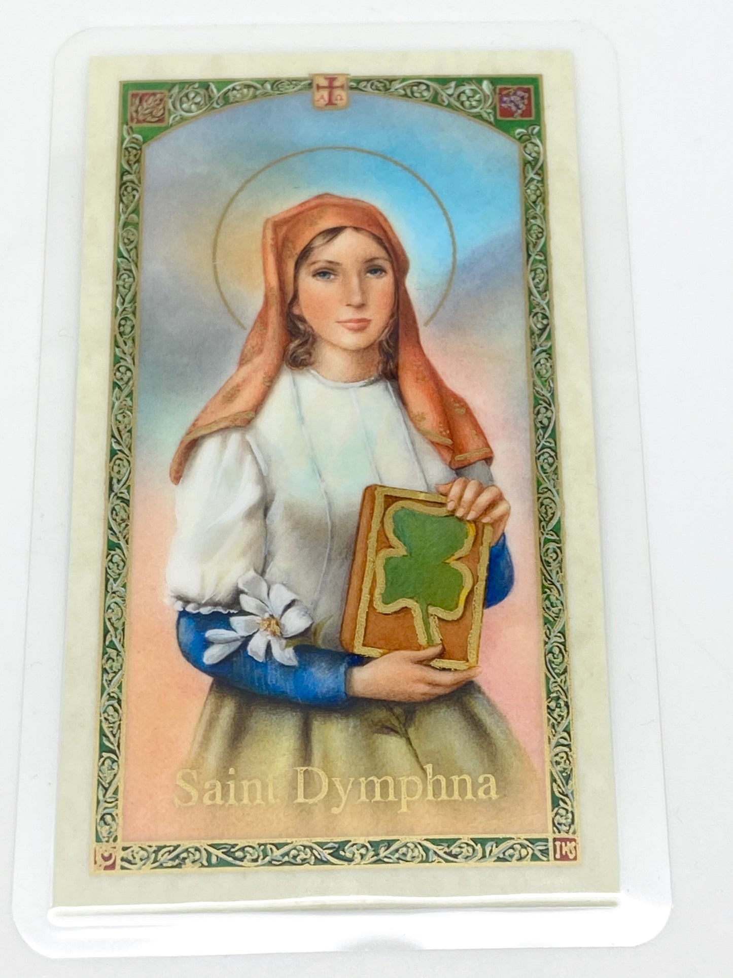 St. Dymphna Laminated Holy Card (Plastic Covered) JMJs Catholic Store