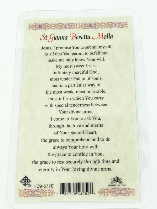 St. Gianna Beretta Laminated Holy Card (Plastic Covered) - Unique Catholic Gifts