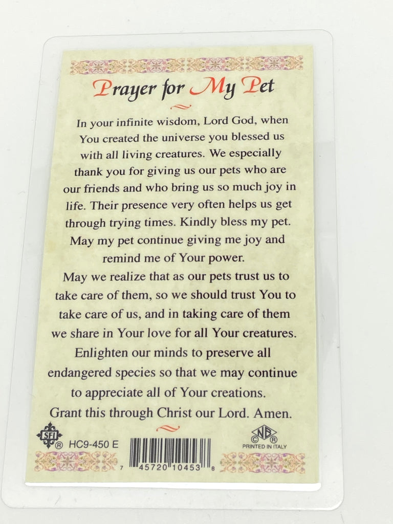 St Francis Prayer for Pets Laminated Holy Card (Plastic Covered ...