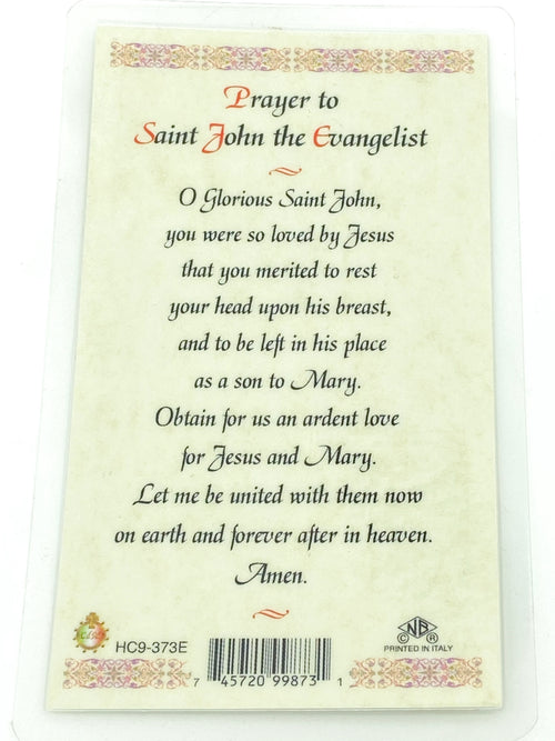 St. John the Evangelist (Apostle) Laminated Holy Card (Plastic Covered) - Unique Catholic Gifts