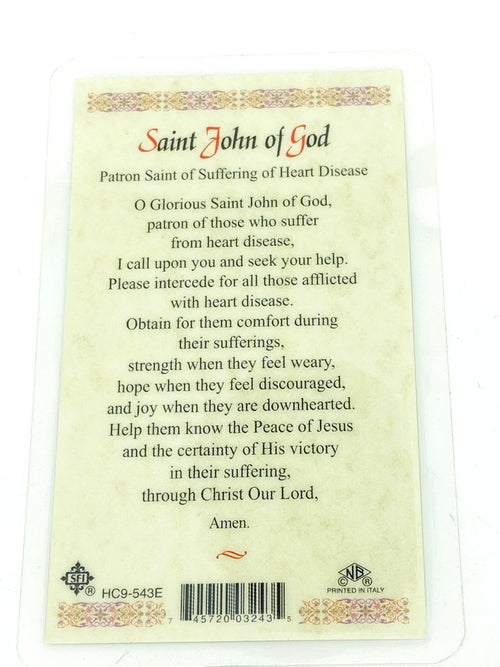 St. John of God Laminated Holy Card (Plastic Covered) - Unique Catholic Gifts