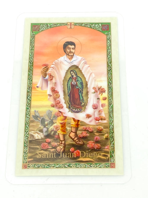 St. Juan Diego Laminated Holy Card (Plastic Covered) - Unique Catholic Gifts