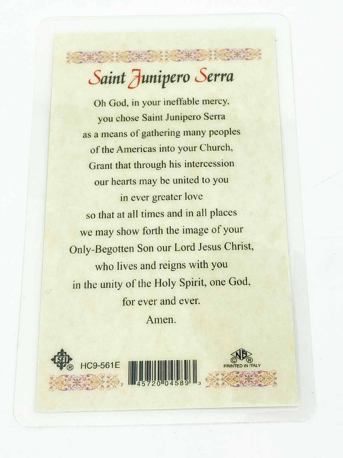 St. Junipero Serra Laminated Holy Card (Plastic Covered) - Unique Catholic Gifts