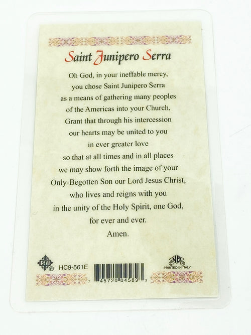 St. Junipero Serra Laminated Holy Card (Plastic Covered) - Unique Catholic Gifts