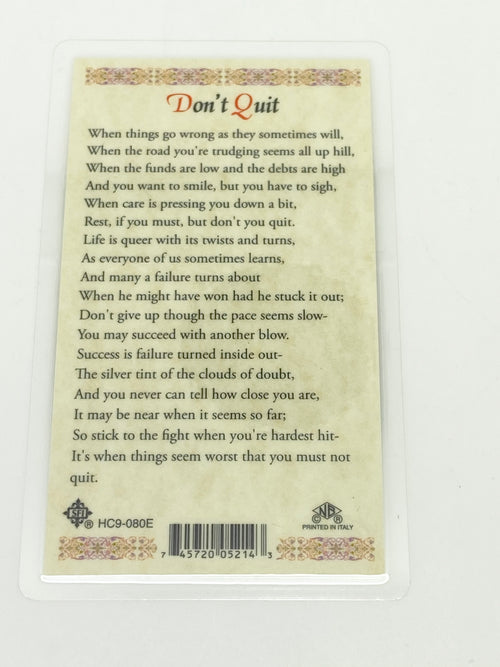 St. Jude "Don't Quit" Laminated Holy Card (Plastic Covered) - Unique Catholic Gifts