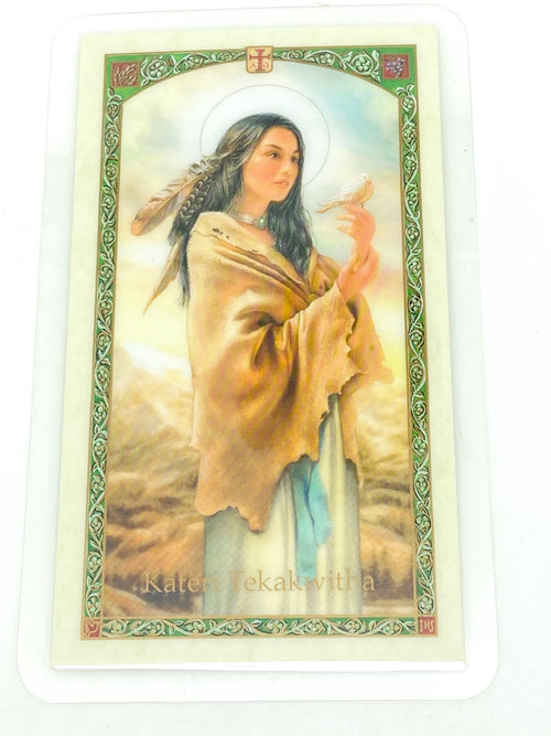 St. Kateri Tekakwitha Laminated Holy Card (Plastic Covered) - Unique Catholic Gifts