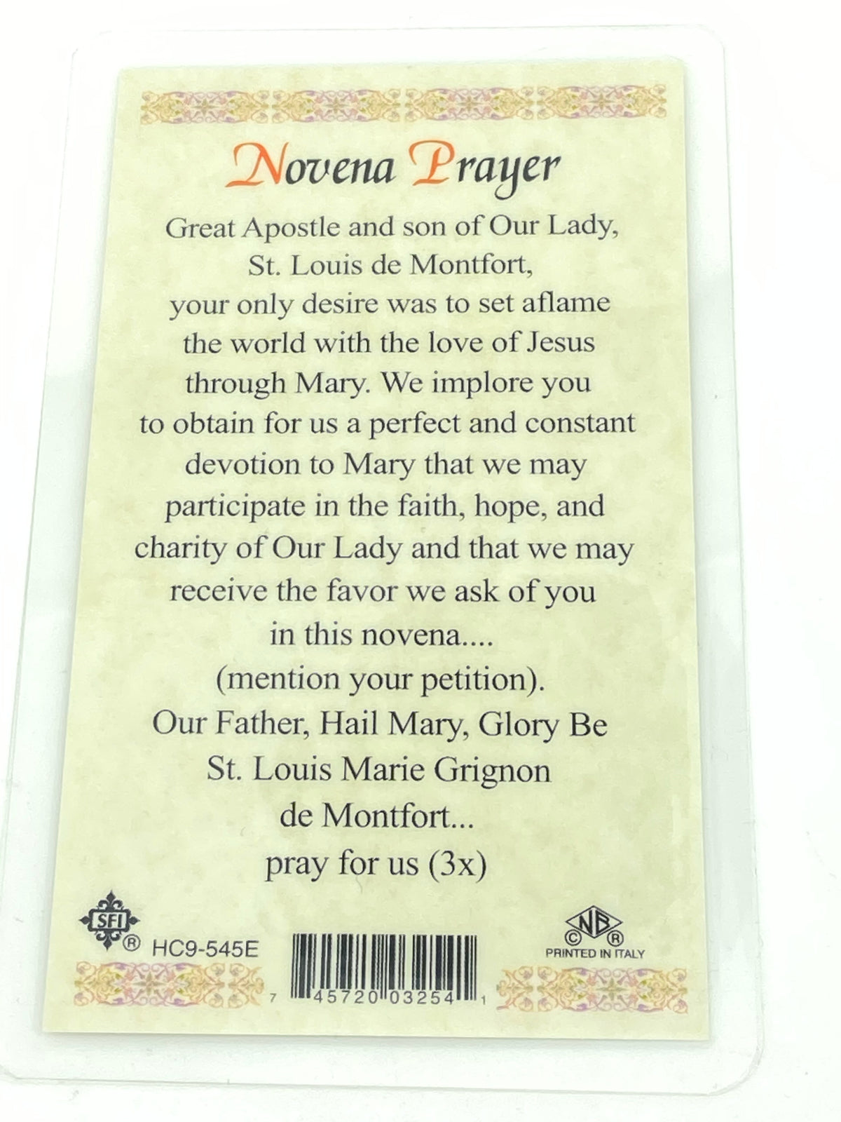 St. Louis de Monfort Laminated Holy Card (Plastic Covered) - Unique Catholic Gifts