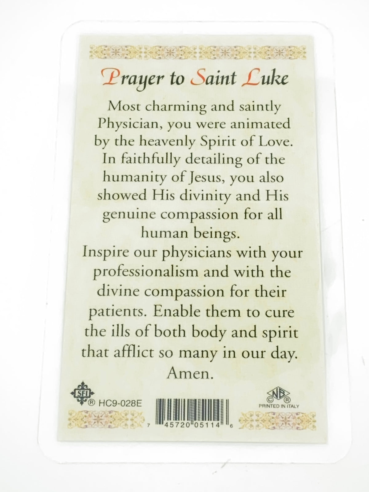 St. Luke Laminated Holy Card (Plastic Covered) - Unique Catholic Gifts
