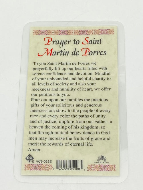 St. Martin de Porres Laminated Holy Card (Plastic Covered) - Unique Catholic Gifts