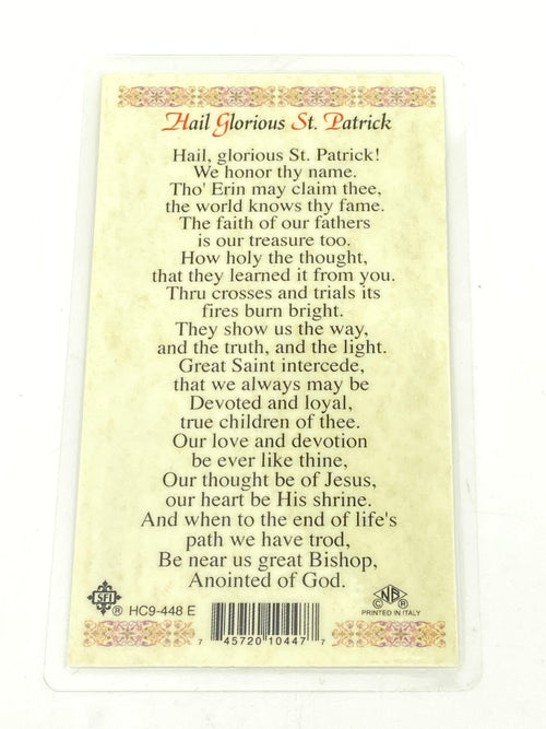 St. Patrick Laminated Holy Card - Unique Catholic Gifts