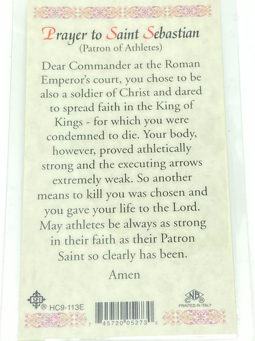 St. Sebastian Laminated Holy Card - Unique Catholic Gifts