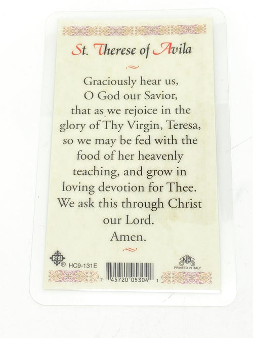 St. Therese of Avila Laminated Holy Card (Plastic Covered) - Unique Catholic Gifts