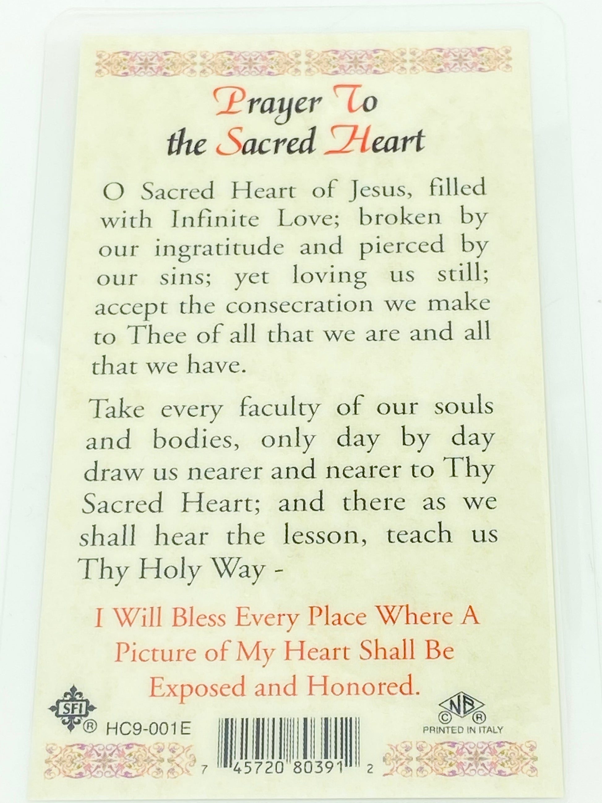 Sacred Heart of Jesus Laminated Holy Card (Plastic Covered) - Unique Catholic Gifts