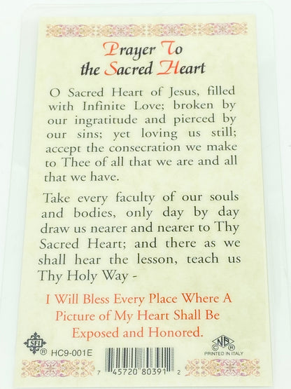 Sacred Heart of Jesus Laminated Holy Card (Plastic Covered) - Unique Catholic Gifts