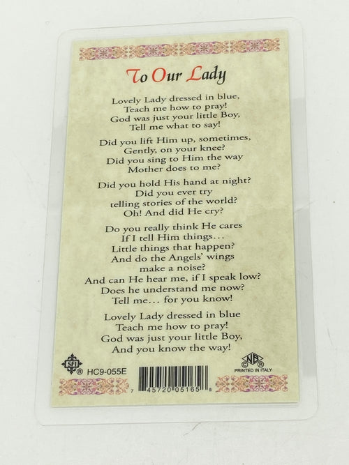 To Our Lady Laminated Holy Card (Plastic Covered) - Unique Catholic Gifts