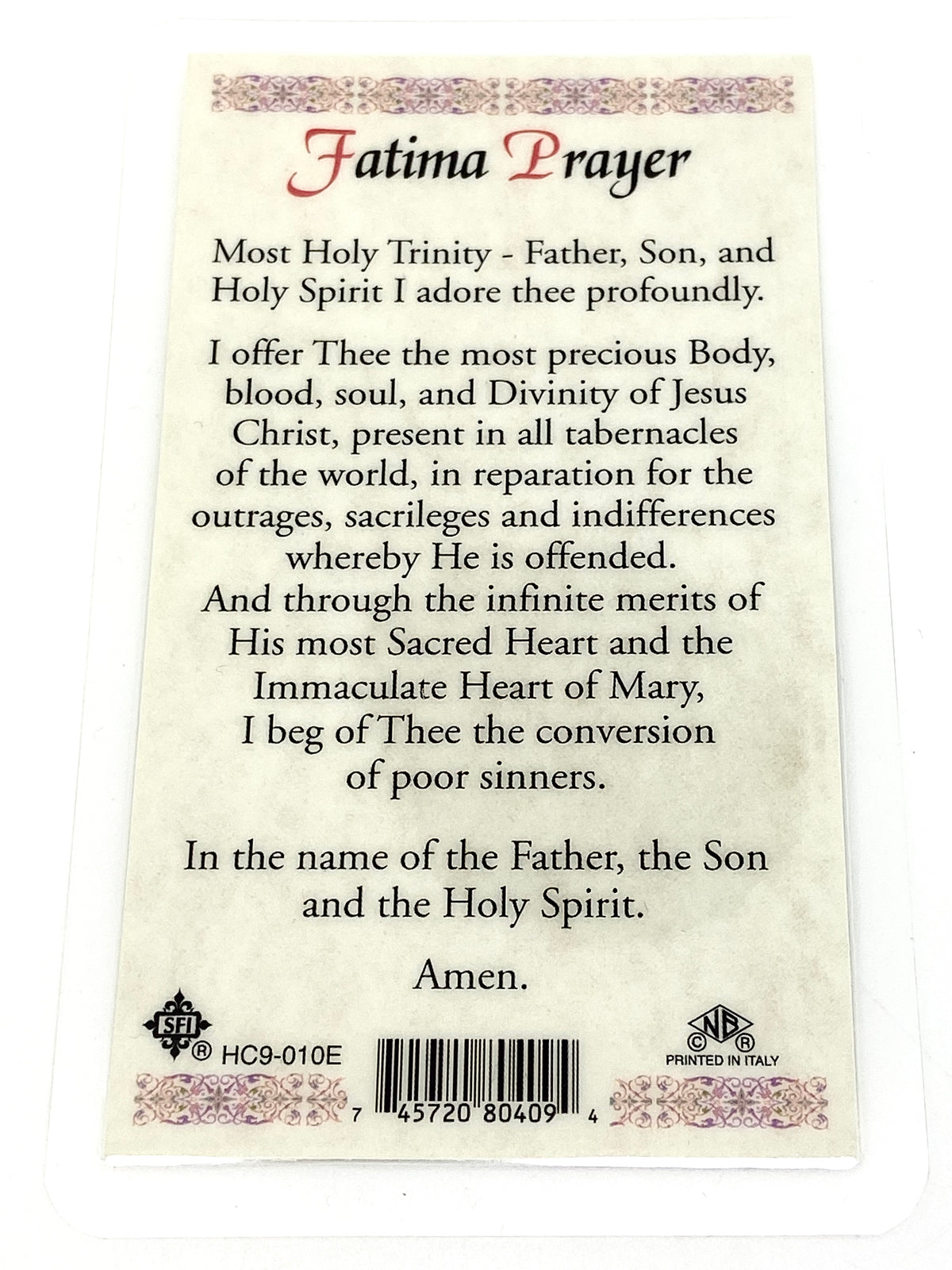Our Lady of Fatima Laminated Holy Card (Plastic Covered) - Unique Catholic Gifts