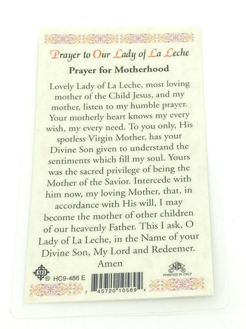 Our Lady of La Leche Laminated Holy Card (Plastic Covered) - Unique Catholic Gifts