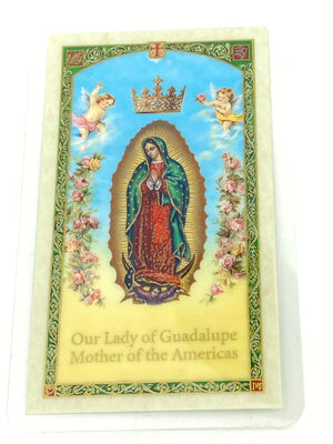 Our Lady of Guadalupe Mother of Americas Laminated Holy Card (Plastic Covered) - Unique Catholic Gifts