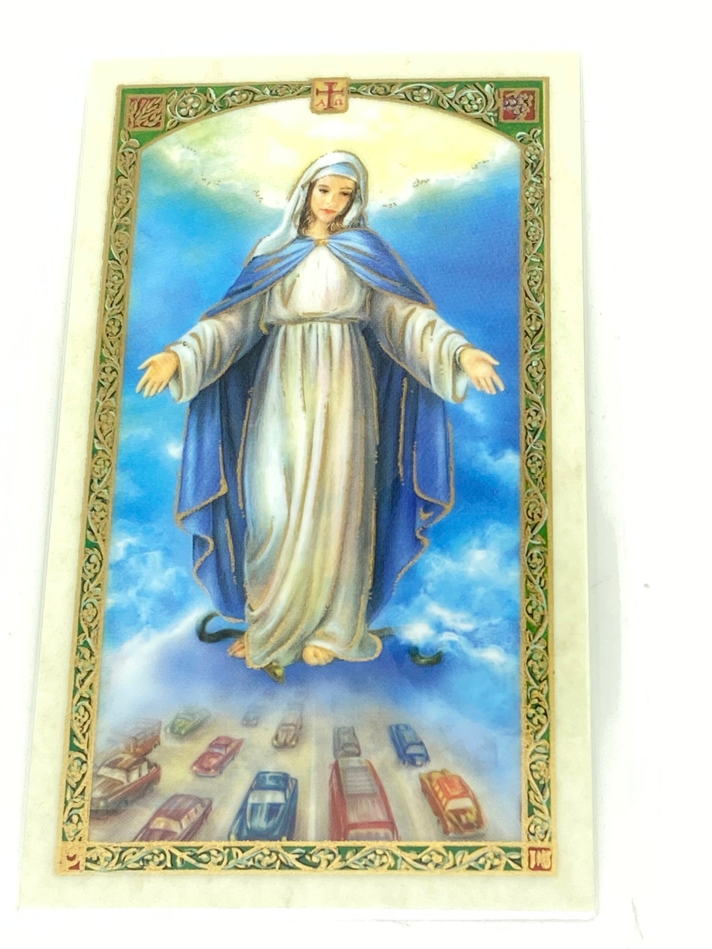Our Lady of the Highways Laminated Holy Card (Plastic Covered) - Unique Catholic Gifts