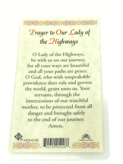 Our Lady of the Highways Laminated Holy Card (Plastic Covered) - Unique Catholic Gifts