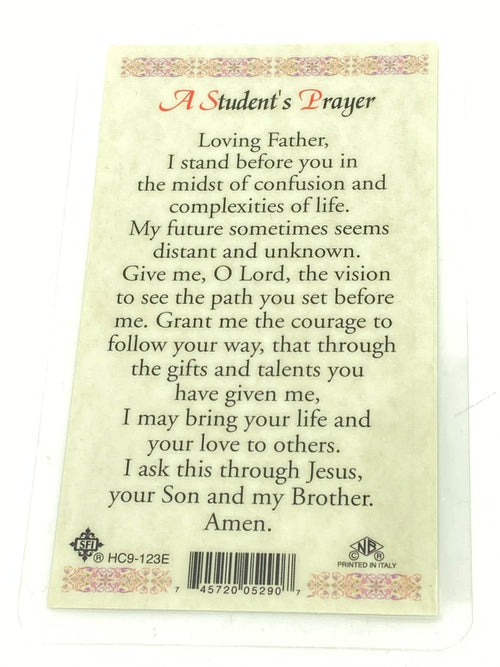 Student Prayer Laminated Holy Card (Plastic Covered) - Unique Catholic Gifts