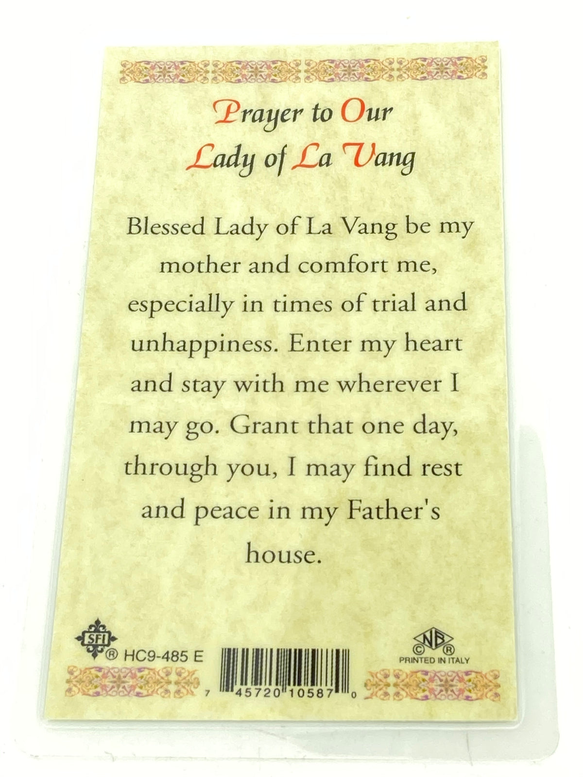 Our Lady of  La Vang Laminated Holy Card (Plastic Covered) - Unique Catholic Gifts