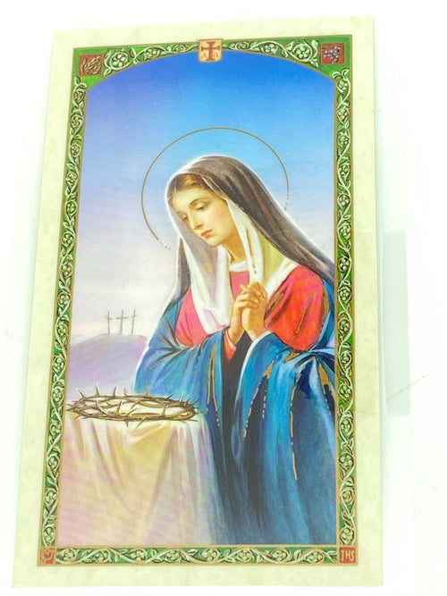Mother of Sorrows Laminated Holy Card (Plastic Covered) - Unique Catholic Gifts