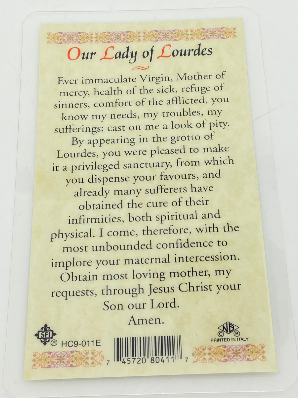Our Lady of Lourdes  with Bernadette Laminated Holy Card (Plastic Covered) - Unique Catholic Gifts