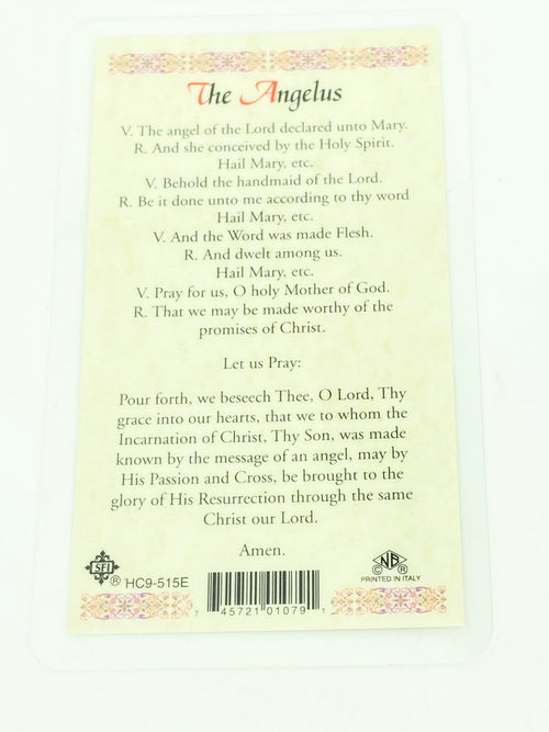 The Angelus Prayer Laminated Holy Card (Plastic Covered) - Unique Catholic Gifts