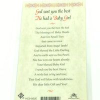 God sent You a Baby Girl Laminated Holy Card (Plastic Covered) - Unique Catholic Gifts