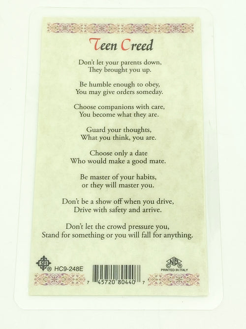 Teen Creed Laminated Holy Card (Plastic Covered) - Unique Catholic Gifts