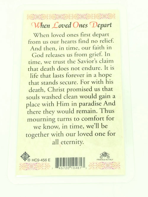 When Love Ones Depart Laminated Holy Card (Plastic Covered) - Unique Catholic Gifts