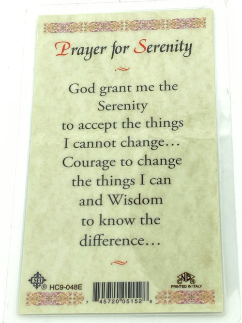 Serenity Prayer Laminated Holy Card (Plastic Covered) - Unique Catholic Gifts