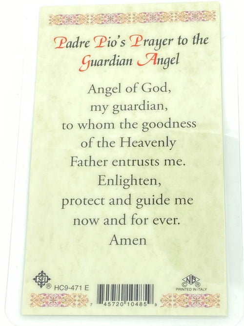 Padre Pio's  Guardian Angel Prayer Laminated Holy Card (Plastic Covered) - Unique Catholic Gifts