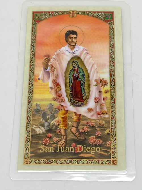 Tarjeta de oración de San Juan Diego laminada (Cubierta de Plástico) - Unique Catholic Gifts